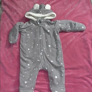 Grey fleece footed coat stars 3-6 old navy